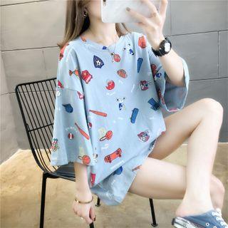 Elbow-sleeve Basketball Print Tunic T-shirt