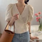 Short-sleeve Textured Blouse White - One Size
