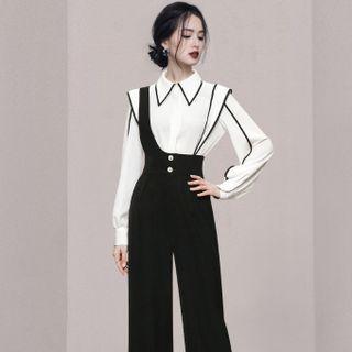 Set: Contrast Trim Shirt + Suspender Pants