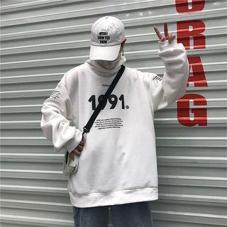 Turtleneck Lettering Sweatshirt White - One Size