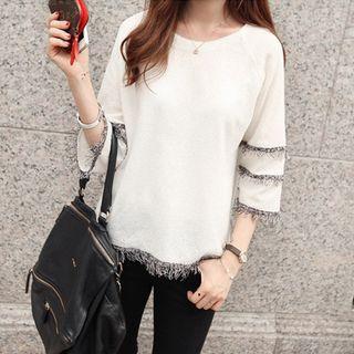 3/4-sleeve Fringe Trim Top