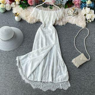 Lace-hem Off-shoulder Dress
