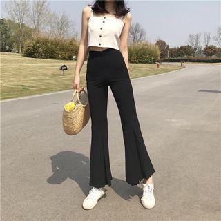 Plain High-waist Slim-fit Boot-cut Pants