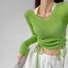 Drawstring-side Mock Two-piece Halter Top