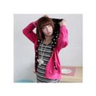 Ear-accent Hooded Jacket Magenta - One Size
