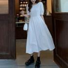 Short-sleeve Open-back A-line Midi Dress / Drawstring Bag