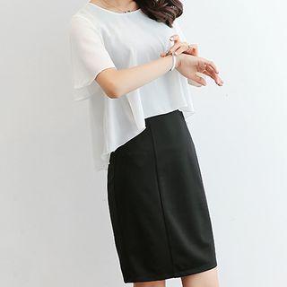 Mock Two-piece Short-sleeve Shift Dress