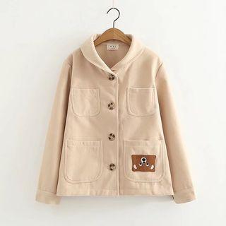 Bear Applique Woolen Button Jacket