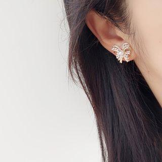 Bow Faux Pearl Alloy Earring 1 Pair - Clip On Earring - Gold - One Size