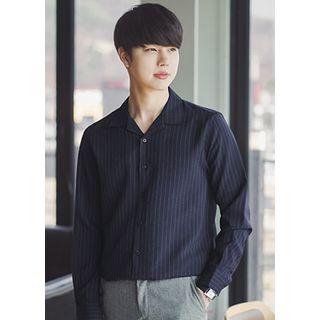 Open-placket Long-sleeve Stripe Shirt