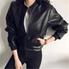 Faux Leather Baseball Jacket Black - One Size