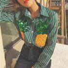 Loose-fit Pineapple Embroidered Striped Shirt