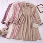 Gather-waist Peter Pan-collar Shirtdress In 9 Colors
