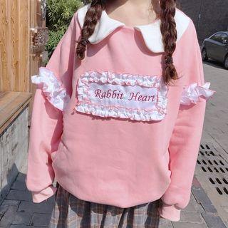 Ruffle Trim Lettering Sweatshirt