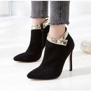 Pointy Toe High Heel Contrast Trim Ankle Boots