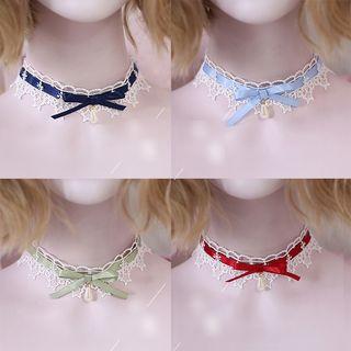 Crochet Faux Pearl Bow Choker