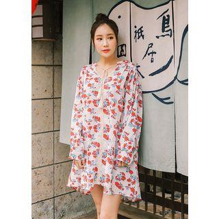 Tasseled Lace-trim Floral Dress