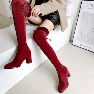 Plain Chunky Heel Over-the-knee Boots