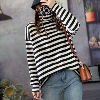 High-neck Striped Zip-up Top