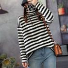 High-neck Striped Zip-up Top