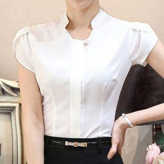 Split-neck Tulip Sleeve Chiffon Blouse
