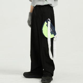 Set: Plain Wide-leg Pants + Belt Bag