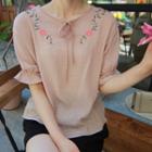 Tie-neck Floral Embroidered Top