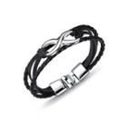 Simple Personality Infinity Symbol Black Leather Multilayer Bracelet Silver - One Size