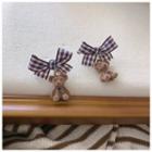 Bow Bear Dangle Earring 1 Pair - Silver Needle - Brown - One Size