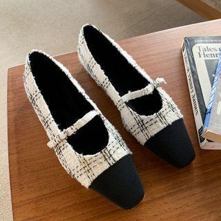Toe-cap Tweed Mary-jane Flats