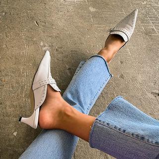 Pointy-toe Studded-detail Mules
