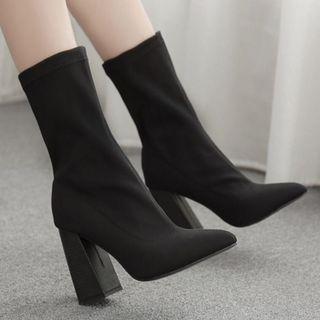 Fabric Chunky Heel Mid-calf Boots
