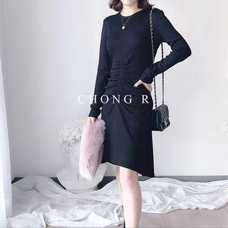 Long-sleeve Shirred A-line Dress