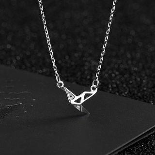 925 Sterling Silver Rhinestone Origami Crane Pendant Necklace Ns366 - Silver - One Size