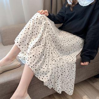Dotted Midi A-line Skirt Beige - One Size