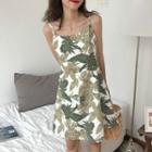 Leaf Print Strappy A-line Dress