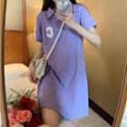 Short-sleeve Collar Letter Embroidered Mini T-shirt Dress
