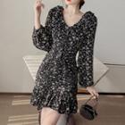 V-neck Smocked Floral Drawstring Dress