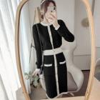 Long-sleeve Contrast Trim Bodycon Knit Dress