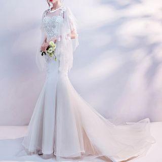 Embroidered Wedding Gown With Train
