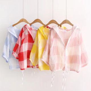 Checked Hooded Short-sleeve Blouse
