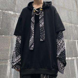 Mock Two-piece Paisley Panel Hoodie