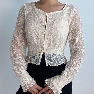 Long-sleeve Mesh Lace Blouse