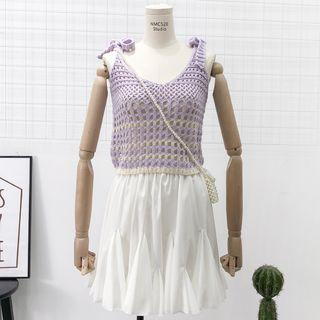 Ribbon-strap Open-knit Vest