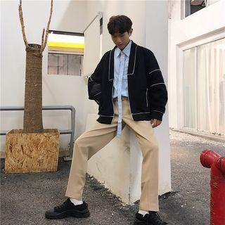 Couple Matching Contrast-trim Open-front Jacket