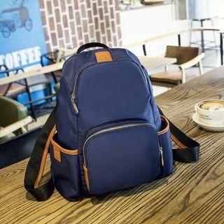 Faux-leather Trim Nylon Backpack