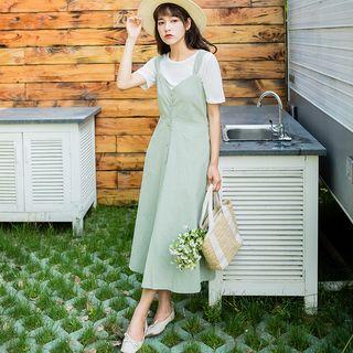 Set: Short-sleeve Top + Strappy A-line Midi Dress