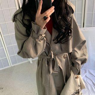 Plaid Double-breasted Maxi Trench Coat