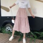 Band-waist Gingham Midi A-line Skirt