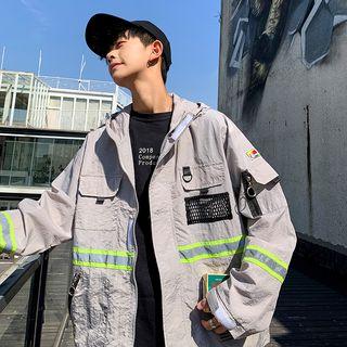 Striped Hooded Zip Windbreaker